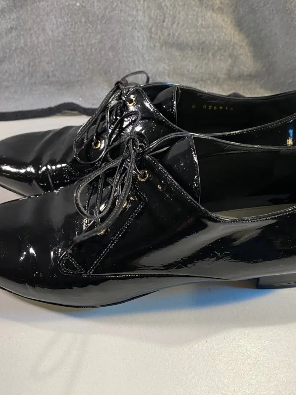 CHANEL Black Patent Leather Square Toe Oxfords Loafers 37 Italy